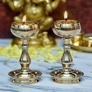 Elegant Brass Diya Stand Set with Engraved Back Plate, Multi Wick Oil <b>Lamp</b> for Spiritual Puja and Festive Decoration Setup - Product Image 3
