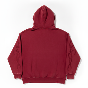 Sweat-shirt à capuche rouge surdimensionné avec motif épine brodé sur les manches, en molleton bouclette décontracté, idéal pour l'automne - Product Image 3