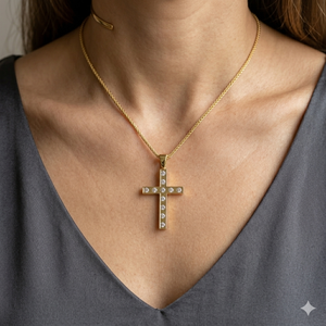 Pendentif Croix Jésus en Or Massif 10K avec Diamant Naturel Rond Sertie à Griffes, Bijou Chrétien Religieux Unisexe, Pendentif Fin Charmant - Product Image 2