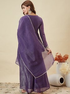 KURTI WITH PLAZZO & DUPATTA Product Details <b>Kurta</b> Fabric Crunchy <b>Silk</b> TOP LEBGTH 32 Plazzo Fabric - Product Image 4