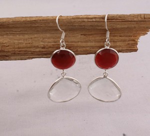 Natural <b>Red</b> Onyx and Crystal Quartz <b>Earrings</b> 925 Sterling Silver Handmade Multi-Stone Drop <b>Earrings</b> Wholesale Jewelry - Product Image 3