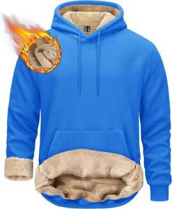 Mens Winter <b>Sherpa</b> <b>Lined</b> <b>Hoodie</b> Warm Fleece Pullover Sweatshirt Soft Cotton Blend Kangaroo Pocket Outdoor Casual Wear - Product Image 2