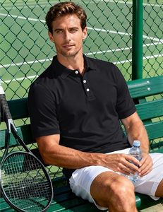 Polo de Manga Corta Negro para Hombre, Color Sólido, Tela Popelina Transpirable, Camisas de Golf de Corte Regular - Product Image 4