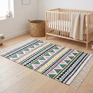 Ethnic Printed Cotton Area Rug for Bedroom Coffee <b>Table</b> & Contemporary Boho Home - Product Image 1