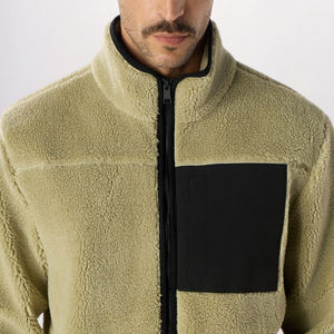OEM Customize Logo <b>Thick</b> Full Zipper Outdoor <b>Fleece</b> <b>Jackets</b> 100% <b>Fleece</b> Fabric Two Tone Color Oversize Sherpa Overcoat for Men - Product Image 5