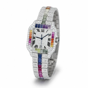 Reloj de lujo unisex rectangular con diamantes y pulsera de piedras preciosas de colores, movimiento de cuarzo analógico, esfera con números romanos, cristal de zafiro, 44 mm - Product Image 4