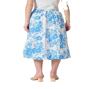 Blue Floral Midi <b>Skirt</b> For Women – Flowy Flared Cut Fit <b>Elastic</b> Waistband Cotton Lined Side Pockets Elegant Summer Style <b>Skirt</b> - Product Image 5