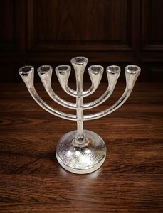 Ménorah à 7 branches en argent plaqué, artisanale, en métal, pour table, chandelier de cérémonie juive, centre de table, décoration de temple domestique - Product Image 2