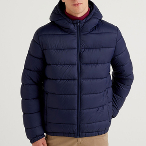 Chaqueta Acolchada Gruesa y Transpirable para Hombre, Color Azul Marino, Cierre de Cremallera, Resistente al Viento, Abrigo de Invierno Informal, Color Sólido, Corte Regular - Product Image 3