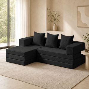 Sofá Seccional Modular Moderno de Pana Negra, Sofá Nube sin Estructura con Chaise Longue en Forma de L, Cojines para Sala de Estar, Apartamento, Hogar - Product Image 1