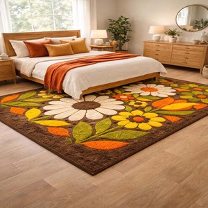 Alfombra Floral Artística Contemporánea, Alfombra Moderna de Lana Marrón y Verde Hecha a Mano, Alfombra Suave Decorativa para Sala de Estar y Dormitorio - Product Image 4