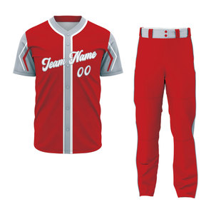 Uniforme de baseball personnalisé pour hommes, maillot rouge uni, pantalon blanc, impression numérique, respirant, séchage rapide, polyester, logo sur le devant, vêtements de sport - Product Image 4