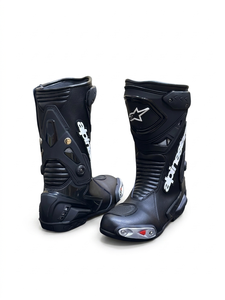Bottes de moto pour homme, noires, mi-mollet, en cuir véritable, fermeture éclair, semelle extérieure en caoutchouc résistante à l'abrasion, semelle intermédiaire en EVA - Product Image 1