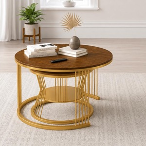 Mesa de Centro Moderna de Lujo en Madera Contrachapada con Superficie de Aspecto Mármol y Base de Listones Metálicos Dorados, Mesa de Centro Contemporánea para Sala de Estar - Product Image 3