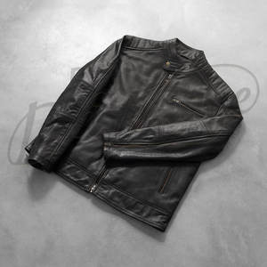 Veste en cuir noir pour homme, col chemise classique, coupe ajustée, en véritable peau de mouton, automne-hiver, décontractée, zippée, vêtement d'extérieur sur mesure - Product Image 2