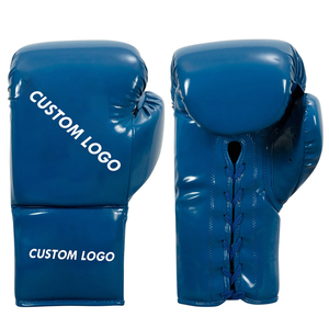 Guantes de Boxeo Personalizados de Cuero Vacuno Genuino con Logotipo Impreso, Estilo Nuevo, Color Azul y Blanco en Contraste, Totalmente Personalizables - Product Image 1