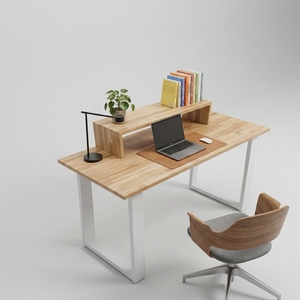 Modern Solid Wood Office Desk Raised <b>Monitor</b> <b>Stand</b> Shelf White Metal U Shaped Frame Ergonomic Writing Computer Study Table - Product Image 3