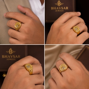 Elegant 22K Gold Signet <b>Ring</b> <b>for</b> <b>Men</b> and Women Featuring Two Tone Rhodium Accent with Textured Finish and High Polish Ban - Product Image 6