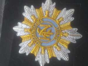Star-Shaped Embroidered <b>Patch</b> with Golden and Blue Shield Design <b>Sew</b>-<b>On</b> Fabric Badge Handmade - Product Image 1