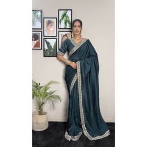 SIROSKI TRAVAIL PRÊT À PORTER SAREE AVEC CHEMISIER SANS COUTURE BLEU - Product Image 1