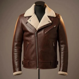 Veste bomber en peau de mouton véritable pour homme, style aviateur - Product Image 1