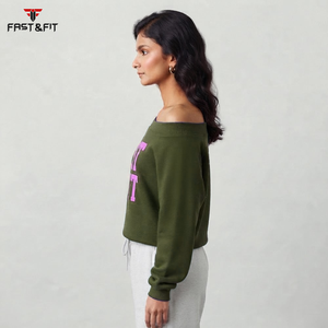 Polyester Cotton Fabric High Quality Printed <b>Sweatshirt</b> Streetwear Slash Neck <b>Off</b> <b>Shoulder</b> <b>Sweatshirt</b> - Product Image 3