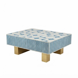 Table basse carrée en bois avec incrustation d'os vert, motif floral, artisanat en résine de qualité supérieure, meubles de salon, fabrication artisanale - Product Image 6