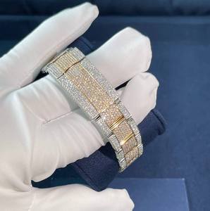 Reloj de pulsera de acero inoxidable con diamantes de doble tono - Reloj mecánico automático con diamantes VVS Moissanite estilo Hip Hop - Product Image 2