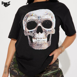 Camiseta Oversize Personalizada con Gráficos de Diamantes de Imitación, Unisex, de Algodón, Estilo Casual Urbano, Manga Corta, Marca Privada, OEM, ODM, Proveedor de EE. UU. - Product Image 1