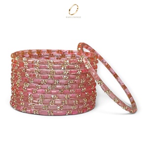 Ensemble de bracelets en verre rose Kashmiri effet goutte de pluie, design floral en cristal plaqué or étincelant pour bijoux de mariage en gros - Product Image 2