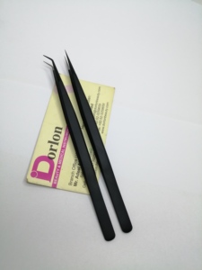Pince à épiler noire de 14 cm pour extensions de cils, à pointe en fibre, pince à isolation pointue, pince courbée personnalisée à 45 degrés - Product Image 2