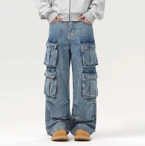 Pantalones Vaqueros de Mezclilla para Hombre, Estilo Snow Wash, Buena Calidad, Cómodos, Corte Holgado, Pierna Ancha, Estilo Urbano, Casuales, para Invierno - Product Image 3