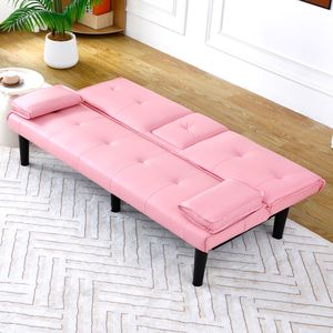 67-Inch Pink PVC Multi-Functional <b>Sofa</b> <b>Bed</b> with Foldable Cup Holder Extremely Convenient to Turn Into a <b>Bed</b> - Product Image 6