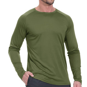 Camiseta de Manga Larga para Hombre, Color Verde Oliva, de Secado Rápido, Tejido de Punto, Corte Regular, Cuello Redondo, Estilo Casual, Color Sólido - Product Image 3