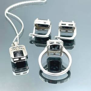 Ensemble de bijoux en argent sterling fait main avec pierres d'onyx, bague, boucles d'oreilles et collier en pierres baguette, pierres précieuses noires naturelles, cadeau élégant - Product Image 4