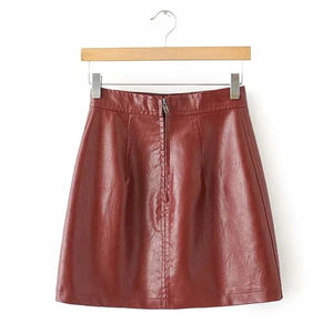 Women Natural Waist Solid Color Slit <b>Short</b> <b>Leather</b> Skirt Plus Size Streetwear Wrap Eco-Friendly - Product Image 1