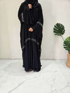Hot Sale Dubai Breathable Spring Winter Eid Prayer Elegant <b>Black</b> Chiffon Long <b>Dress</b> Beading V-Neck Women's <b>Plus</b> <b>Size</b> Turkish - Product Image 4