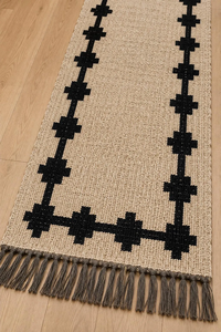 Beige Black Handwoven Wool Jute <b>Runner</b> <b>Rug</b> Geometric Boho Farmhouse <b>Hallway</b> Natural Rustic Long Entryway Floor Carpet - Product Image 2