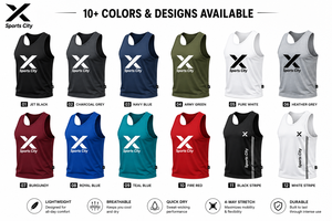 X Sports City Men's Custom Gym & Athletic <b>Stringers</b> Tank Top Black Color Crew Neck Sleeveless 100% Cotton <b>Vest</b> All Seasons OEM - Product Image 3