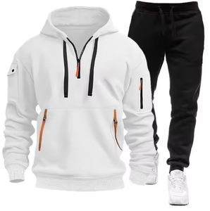 Vêtements de sport pour hommes, survêtement à capuche avec fermeture éclair, pantalon de protection multi-poches, combinaison de jogging décontractée, ensemble deux pièces automne-hiver, pour l'extérieur - Product Image 1