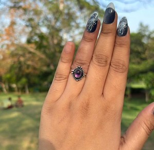 Bague en améthyste naturelle, laiton plaqué argent, bijoux vintage, bagues tendance pour femmes - Product Image 4