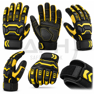 Gants de travail noirs et jaunes pour mécaniciens, paume renforcée, doigts complets, protection des mains pour atelier, manchette ajustable, vente en gros - Product Image 5