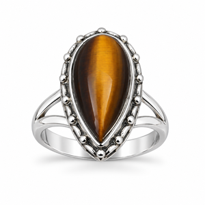 Anillo de Plata con Ojo de Tigre en Forma de Pera, Estilo Bohemio Occidental, Joyería con Piedras Preciosas, Anillo de Moda para Mujer, Venta al Por Mayor - Product Image 3