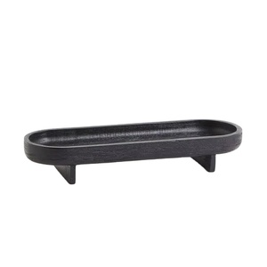 Black Oval Wooden Tray with Legs Acacia Wood Modern <b>Decorative</b> Serving Tray for Home <b>Decor</b> Kitchenware Minimalist Tableware - Product Image 1