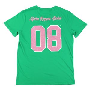 Green Pink Three Letter Glitter Shirt Women Casual Short Sleeve <b>Top</b> Fashion Apparel Soft Fabric Tee Stylish Graphic Design - Product Image 2