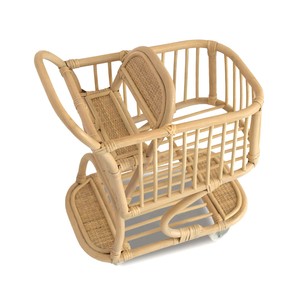 Chariots de courses jouets à prix abordable pour bébés et tout-petits, jouets éducatifs faits à la main en rotin, chariot de marché, poussette - Product Image 1