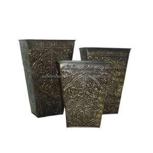 Lot de 3 jardinières rétro marron foncé en métal pur antique pour la maison, le jardin et le restaurant, accessoires pour plantes florales - Product Image 2