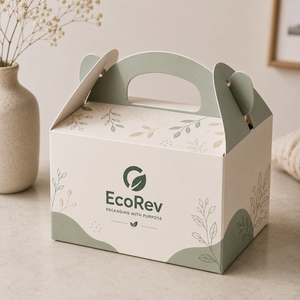 EcoRev Ivory Board Self Erecting <b>Box</b> With Handle Gold Foil Design For Pastries Croissant Packaging Rectangle Paperboard <b>Box</b> - Product Image 2