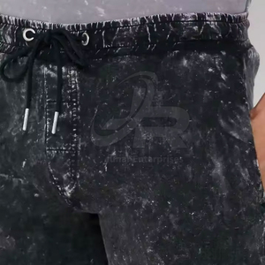 Shorts en toile délavée pour hommes, taille haute élastique, coupe confortable, décontracté, été, athlétique, loungewear, streetwear - Product Image 6