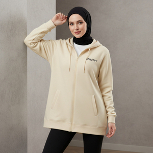 เสื้อแจ็คเก็ตสปอร์ตอิสลามสำหรับผู้หญิง แบบมีฮู้ด ซิปยาว ทรงหลวม สวมใส่สบาย เหมาะสำหรับออกกำลังกาย ใช้ได้ทุกวัน สไตล์วันหยุดสุดสัปดาห์ - Product Image 1